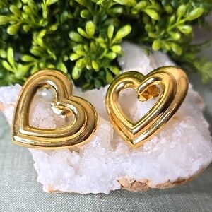 Large Goldtone Heart Pierced Earrings